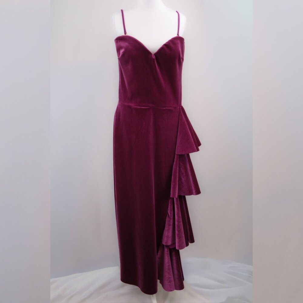 Chiara Boni La Petite Robe Gussie Ruffle Velvet Midi Dress,Magenta, US 12/ IT 48